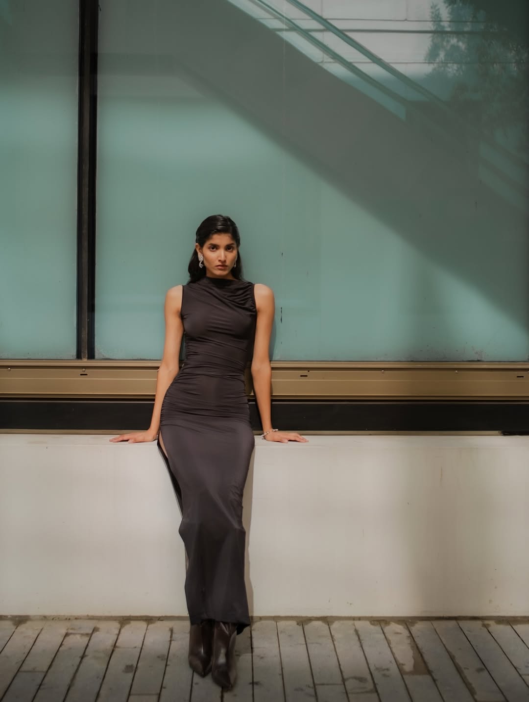 OBSIDIAN RUCHED DRESS