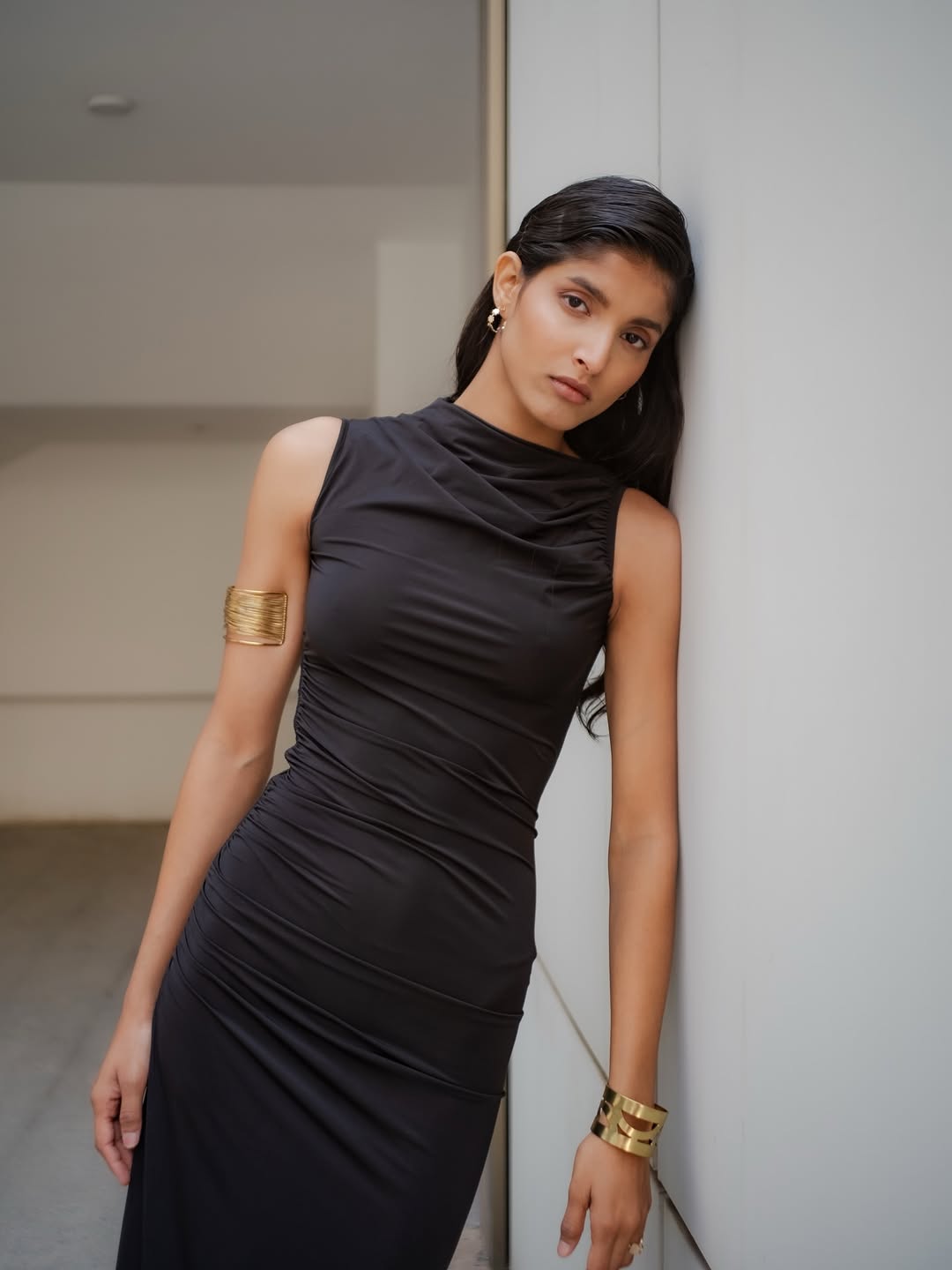 OBSIDIAN RUCHED DRESS