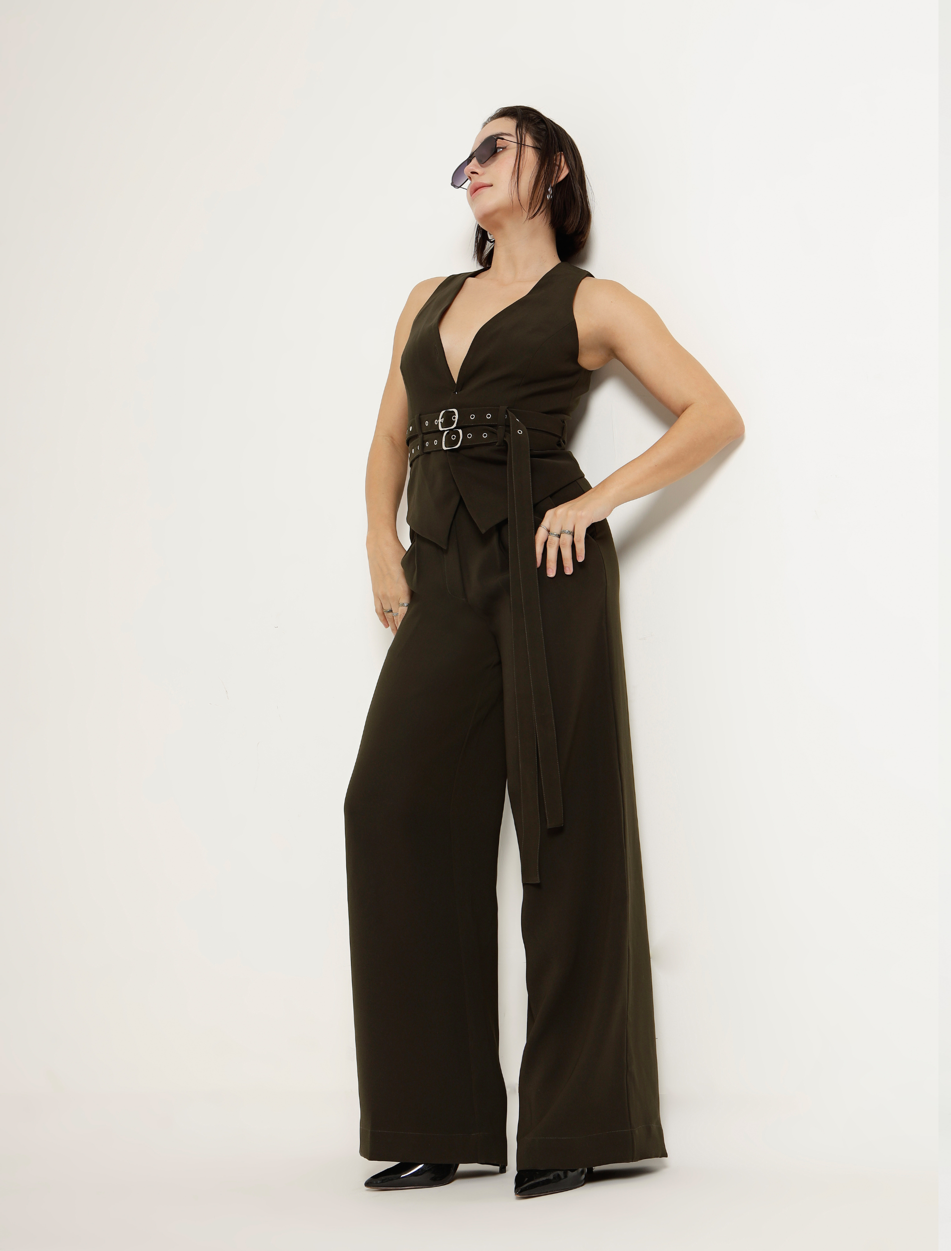 BONITA WIDE LEG TROUSERS -MYRTLE GREEN