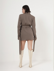 SAND DOUBLE-BREASTED BLAZER DRESS