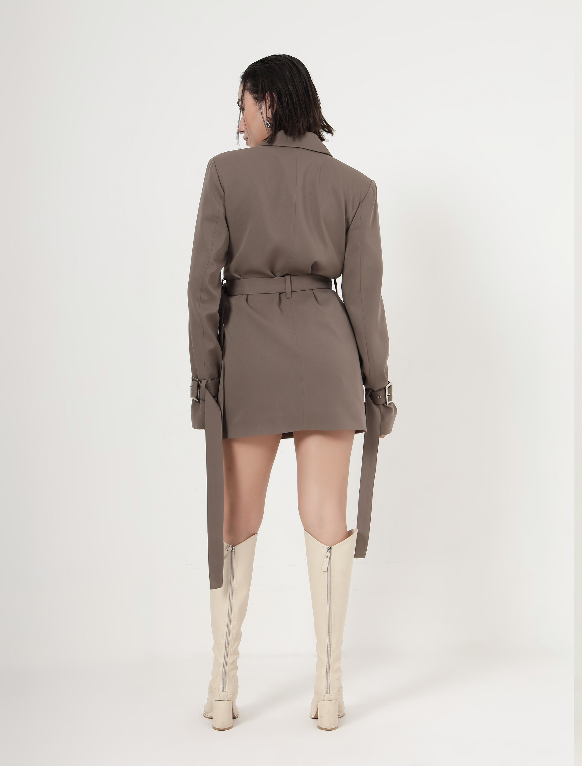 SAND DOUBLE-BREASTED BLAZER DRESS