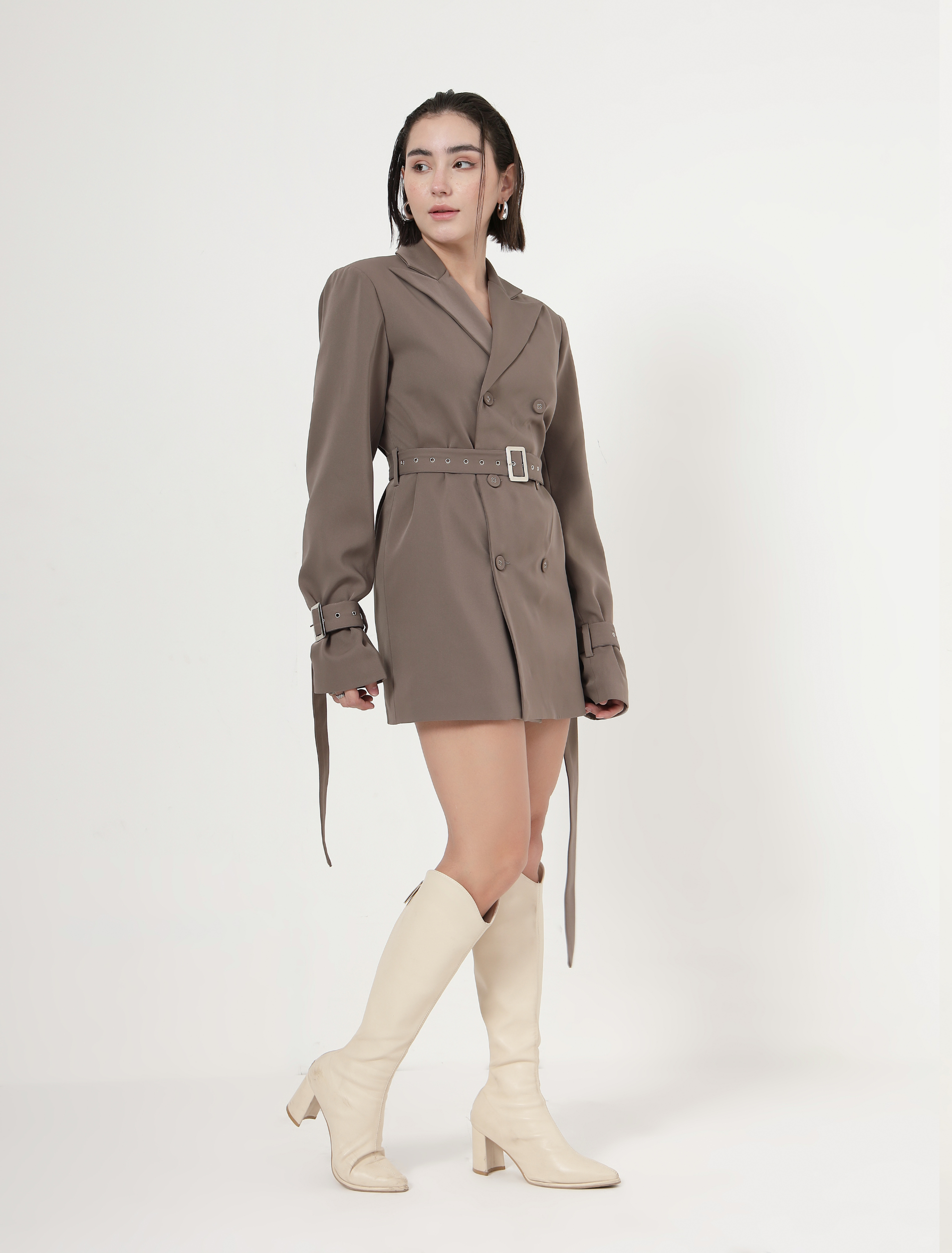 SAND DOUBLE-BREASTED BLAZER DRESS