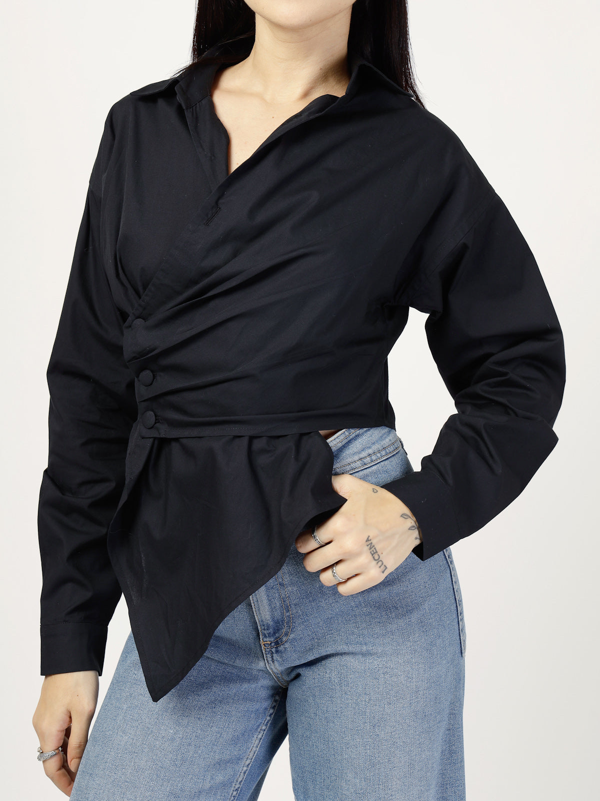 COMMAND CROP SHIRT -BLACK