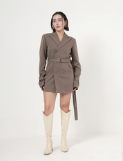 SAND DOUBLE-BREASTED BLAZER DRESS