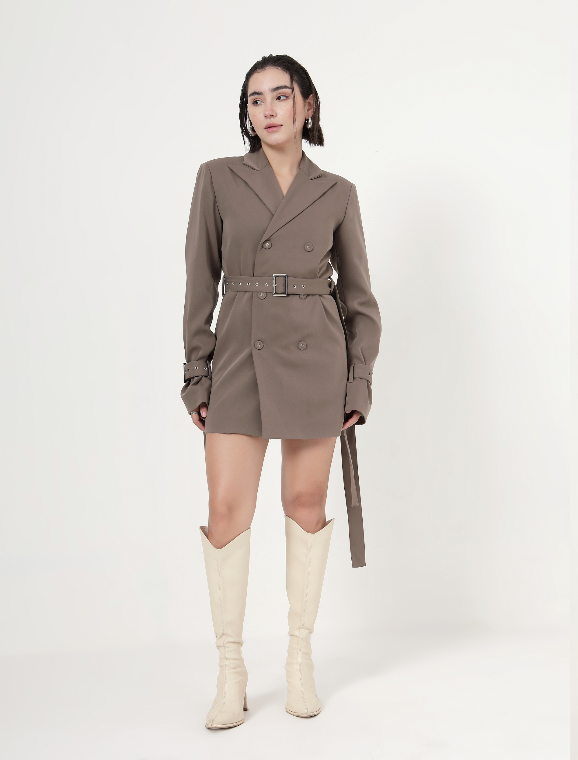 SAND DOUBLE-BREASTED BLAZER DRESS