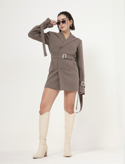 SAND DOUBLE-BREASTED BLAZER DRESS