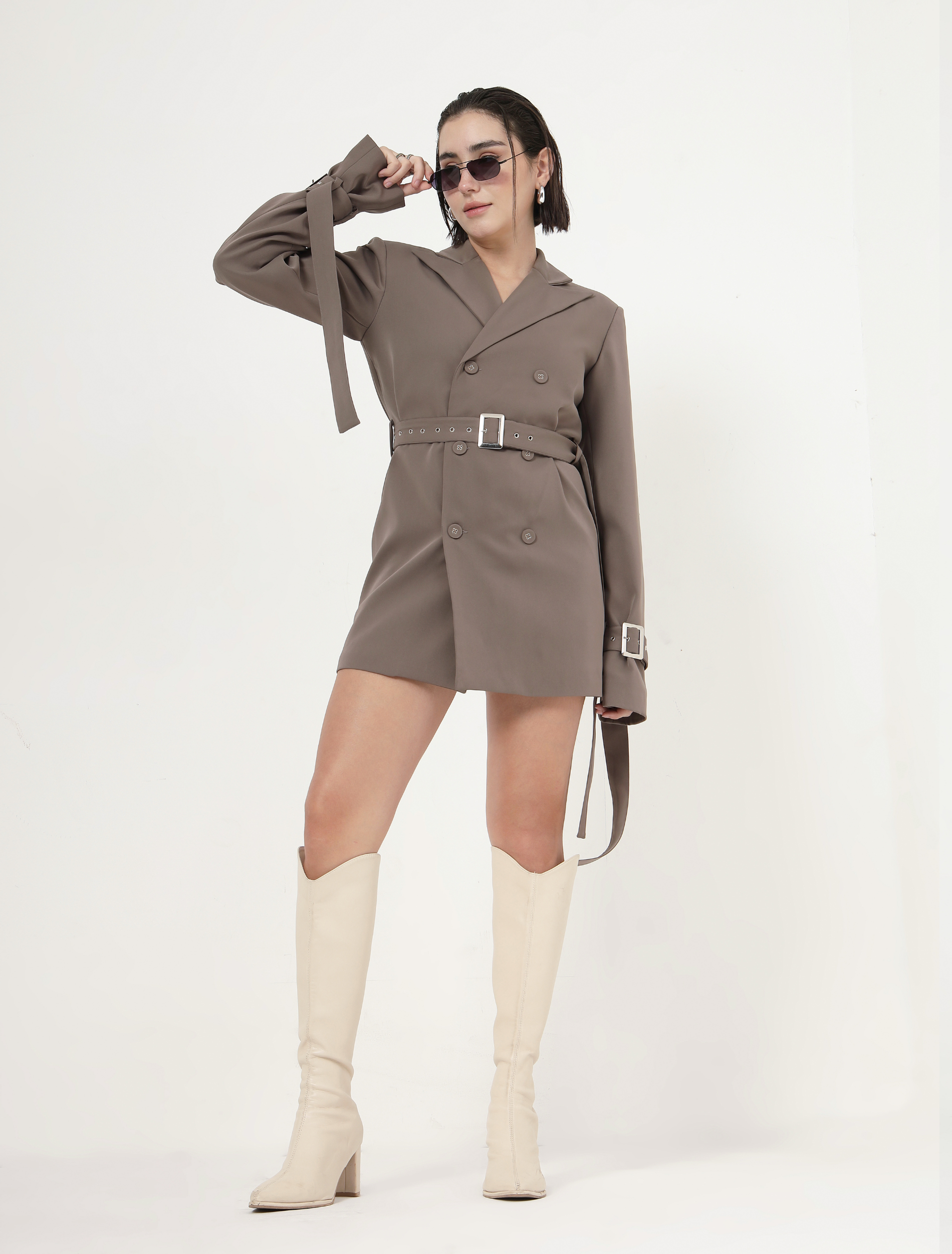 SAND DOUBLE-BREASTED BLAZER DRESS